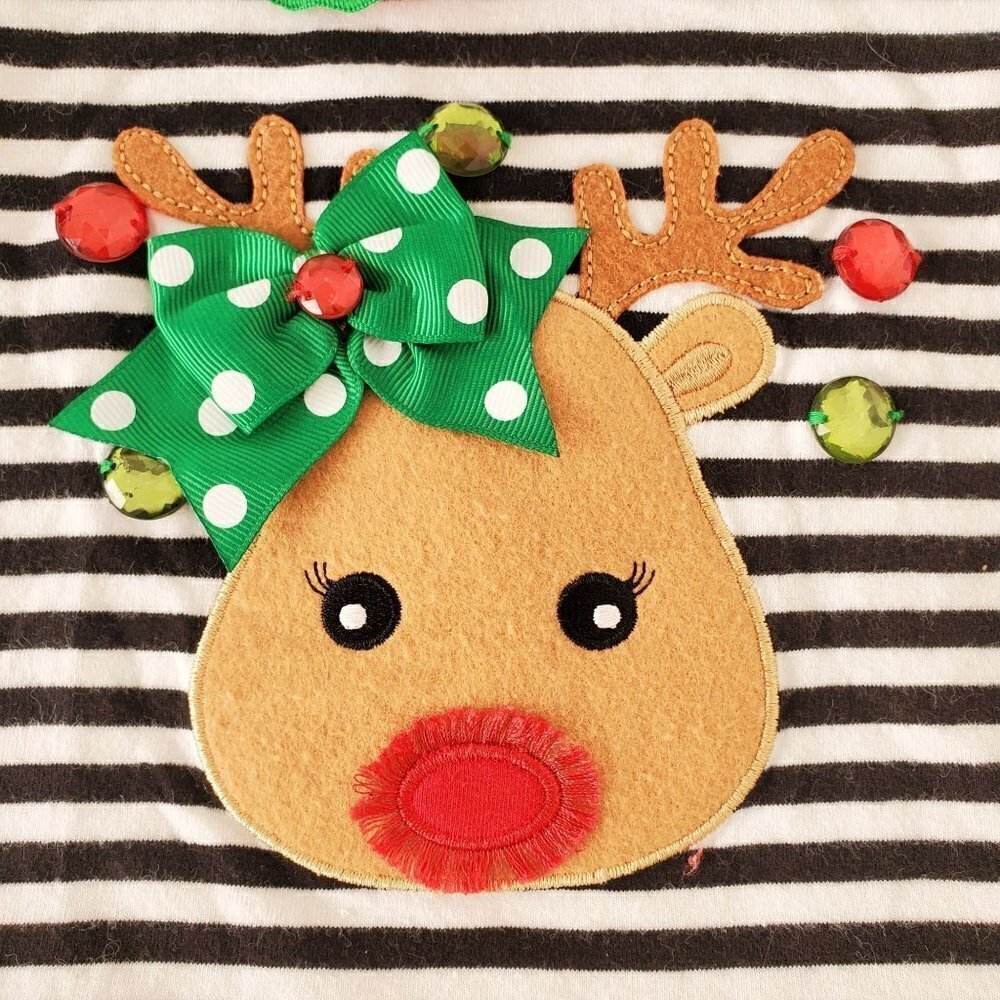 Bonnie Baby Christmas Dress Jewel Reindeer Applique Ruffled Multicolor Girl 12M